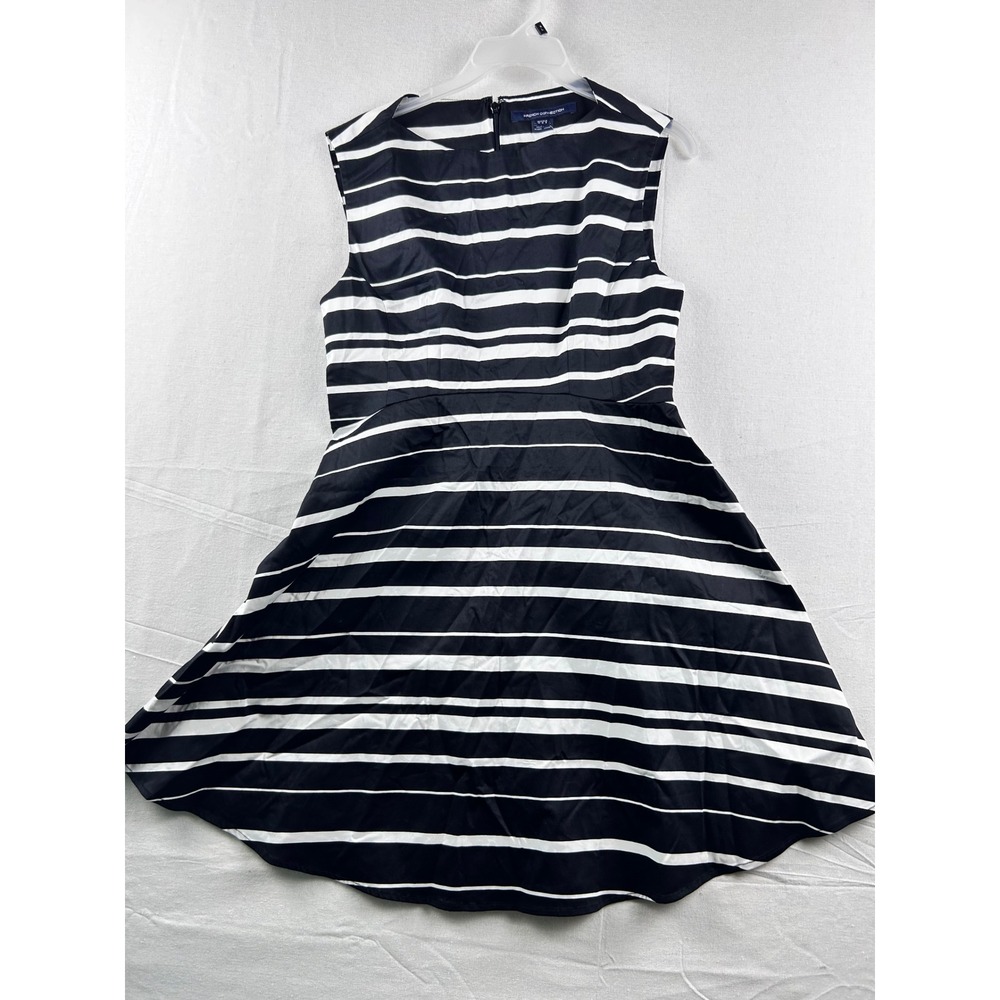 French Connection‎ Navy White Striped Fit Flare Dress Sleeveless Cotton Size 8